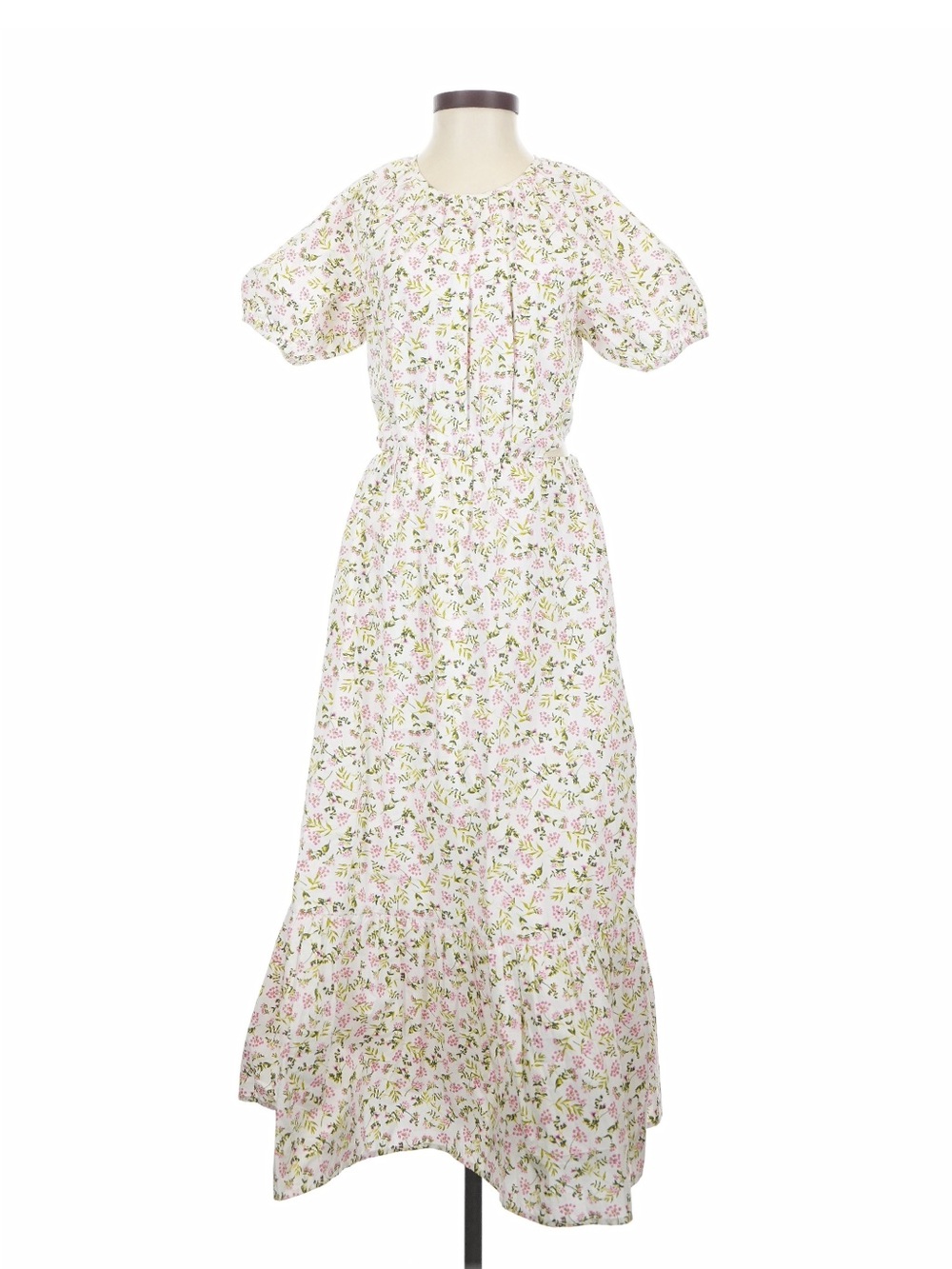 J. Crew White Maxi Dress with Pink and Green Floral Print